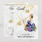 Invitation *~* 16 ANNIVERSAIRE SUCRÉE Blue Mermaid Floral (Devant / Derrière)