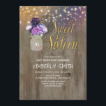 Invitation 16 Anniversaire - Sweet sixteen Mason Jar Purple<br><div class="desc">Invitation du 16e anniversaire - Typographie de l'or et lumières à cordes - Jar Mason Floral Violet - Sweet sixteen Rustique Invitations</div>