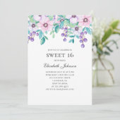 Invitation 16 ans. Fleurs violettes et roses. 16e anniversair (Debout devant)