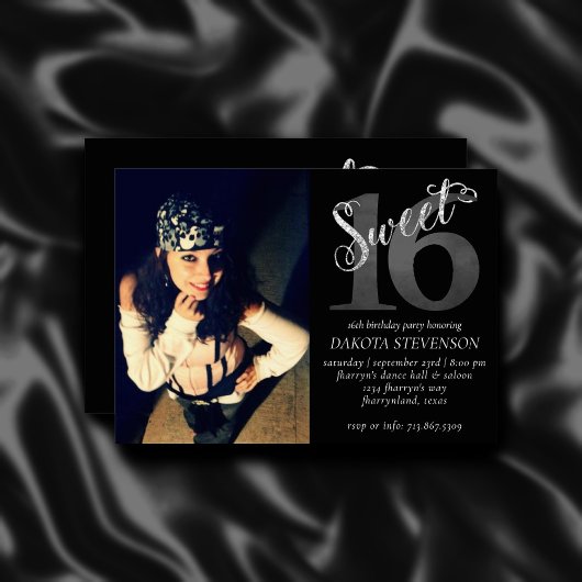 Invitation 16 ans | Gris Grunge Faux Parties scintillant Arge