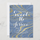 Invitation 16 ans | Marbre de coing Liquide L Blue Faux Gold (Devant)