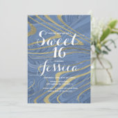 Invitation 16 ans | Marbre de coing Liquide L Blue Faux Gold (Debout devant)