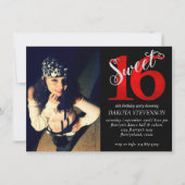 Invitation 16 ans | Photo du 16e anniversaire rouge et noir (Devant)