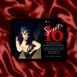 Invitation 16 ans | Photo du 16e anniversaire rouge et noir<br><div class="desc">#Sweet16 Célébrez cette étape importante avec ce script de typographie moderne rouge, noir et argent écrit à la main et la parties scintillant "Sweet 16" avec la parties scintillant fausse métallique "Sweet" entrelacée sur une aquarelle "16" avec un arrière - plan en pierre de marbre. Ce fantastique thème de fête...</div>