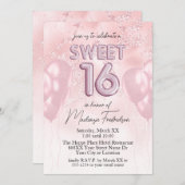 Invitation 16 Ballons doux sur marbre Parties scintillant ros (Devant / Derrière)