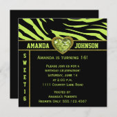 Invitation 16 citron vert noir et coeur d'or (Devant / Derrière)