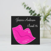 Invitation 16 jolies lèvres roses à l'anniversaire sur noir 2 (Debout devant)