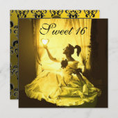 INVITATION 16 JOUR D'ANNIVERSAIRE SUCRÉ, JAUNE DOMMASQUE D'OR (Devant / Derrière)