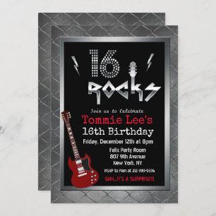 Invitation 16 Rocks Rockstar Guitare 16e anniversaire Invitat