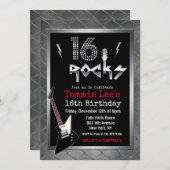 Invitation 16 Rocks Rockstar Guitare 16e anniversaire Invitat (Devant / Derrière)