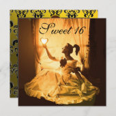 INVITATION 16 SOUFFLE D'ANNIVERSAIRE, DOMMASQUE NOIR JAUNE D' (Devant / Derrière)