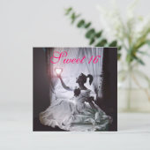 INVITATION 16 SOUFFLE D'ANNIVERSAIRE, FÊTE ROSE FUCHSIA NOIR  (Debout devant)