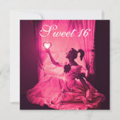 INVITATION 16 SOUFFLE D'ANNIVERSAIRE, FÊTE ROSE FUCHSIA NOIR (Devant)