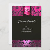 INVITATION 16 SOUFFLE D'ANNIVERSAIRE, FÊTE ROSE FUCHSIA NOIR  (Dos)