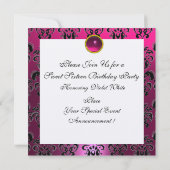 INVITATION 16 SOUFFLE D'ANNIVERSAIRE, FÊTE ROSE FUCHSIA NOIR  (Dos)