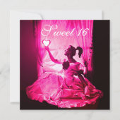 INVITATION 16 SOUFFLE D'ANNIVERSAIRE, FÊTE ROSE FUCHSIA NOIR (Devant)