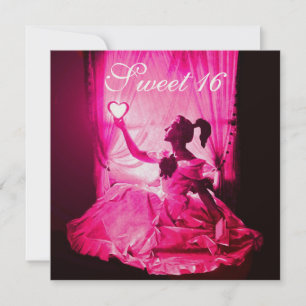 INVITATION 16 SOUFFLE D'ANNIVERSAIRE, FÊTE ROSE FUCHSIA NOIR