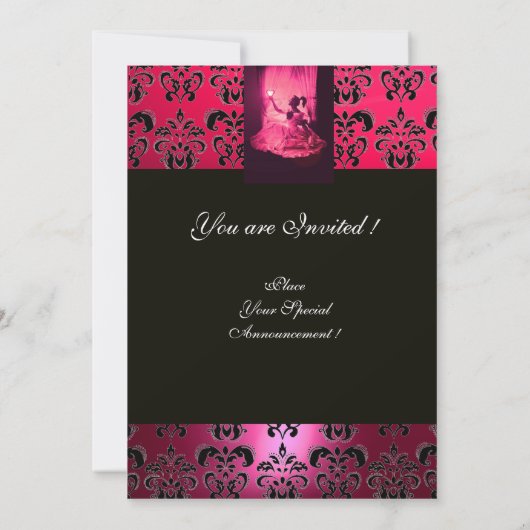 INVITATION 16 SOUFFLE D'ANNIVERSAIRE, FÊTE ROSE FUCHSIA NOIR (Dos)