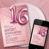 Invitation 16e anniversaire Ado fille Rose or