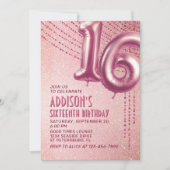 Invitation 16e anniversaire Ado fille Rose or (Devant)