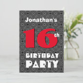 Invitation 16e anniversaire Ado moderne Black White Motif A01 (Debout devant)