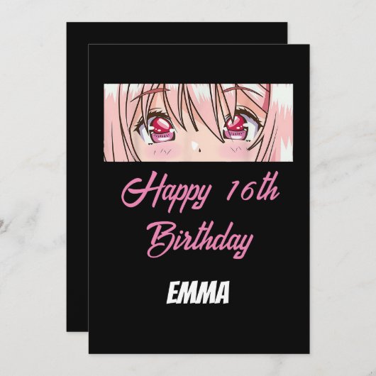 Invitation 16e anniversaire Anime (Devant / Derrière)