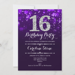 Invitation 16e anniversaire - Argent mauve