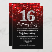 Invitation 16e anniversaire - Argent rouge (Devant / Derrière)