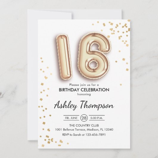 Invitation 16e anniversaire - Ballons d'or (Devant)