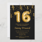 Invitation 16e anniversaire Ballons d'or avec Confetti (Devant)
