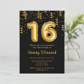 Invitation 16e anniversaire Ballons d'or avec Confetti (Debout devant)