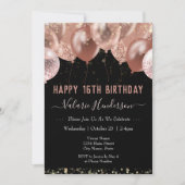 Invitation 16e anniversaire Ballons roses (Devant)
