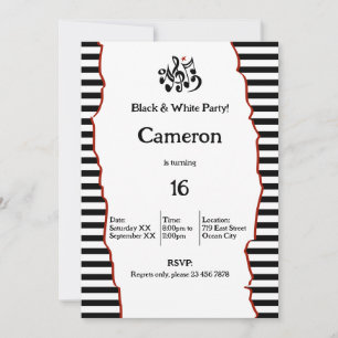 Invitation 16e anniversaire Black & White Party