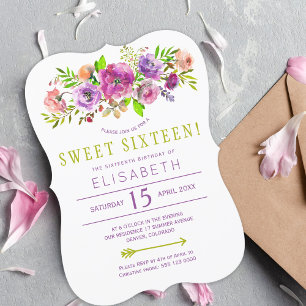 Invitation 16e anniversaire bohème floral chic sweet sixteen
