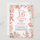 Invitation 16e anniversaire Boho rose fleurs botaniques flora (Devant)