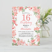 Invitation 16e anniversaire Boho rose fleurs botaniques flora (Debout devant)