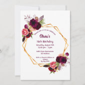 Invitation 16e anniversaire bouillon bordeaux or géométrique (Devant)