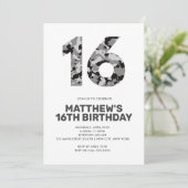 Invitation 16E Anniversaire, Camo gris Ado personnalisé (Debout devant)