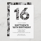 Invitation 16E Anniversaire, Camo gris Ado personnalisé (Devant / Derrière)