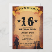 Invitation 16e anniversaire cowboy vieux papier cheval cheval (Devant)
