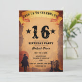 Invitation 16e anniversaire cowboy vieux papier cheval cheval (Debout devant)