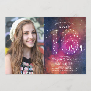 Invitation 16e anniversaire de fête Galaxy Constellations Pho