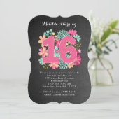 Invitation 16e anniversaire de la fête Tableau noir floral pe (Debout devant)