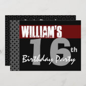Invitation 16e anniversaire de l'argent noir rouge moderne W1 (Devant / Derrière)