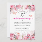 Invitation 16e anniversaire de Mariage Elegant Blush Roses (Devant)