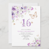 Invitation 16e anniversaire de papillons Lilac violet Invitat (Devant)