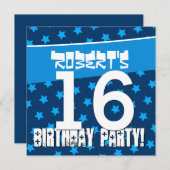 Invitation 16e Anniversaire des étoiles bleues D4241 (Devant / Derrière)