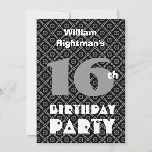 Invitation 16e anniversaire Diamants noirs Ados modernes W704 (Devant)