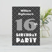 Invitation 16e anniversaire Diamants noirs Ados modernes W704 (Debout devant)