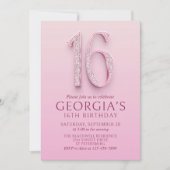 Invitation 16e anniversaire Diamants roses (Devant)